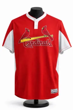 Senior softball league team jersey in red with classic baseball styling
